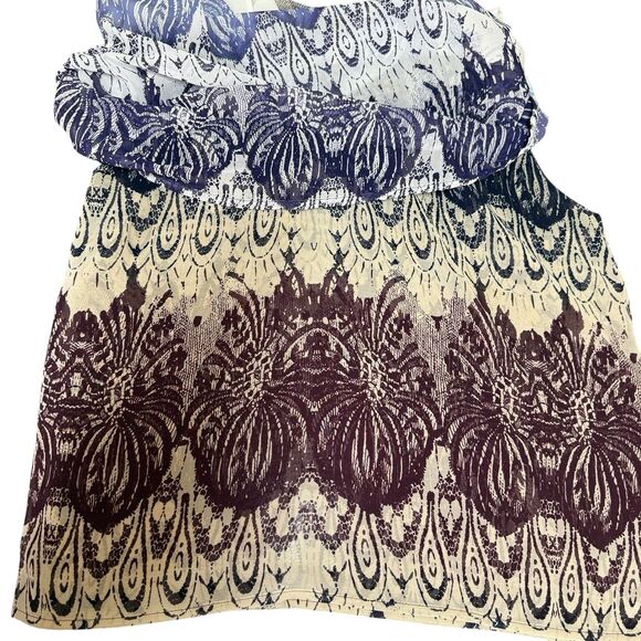 CAbi Blouse Medium Geo Moroccan Blue Print Tie Neck Flowy Layered Shell Top - Picture 8 of 14